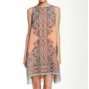 Max Studio Scarf Print Sleeveless Shift Dress XS Lined Chiffon